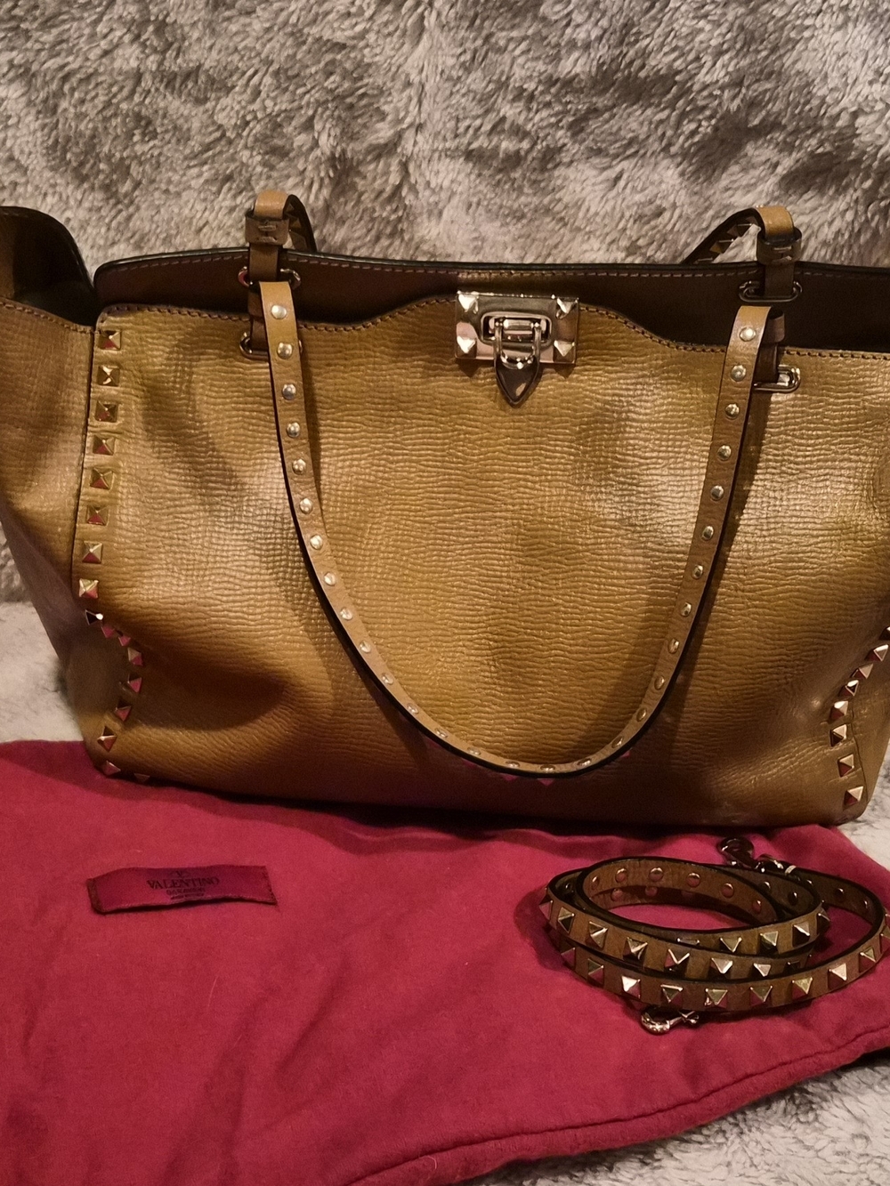 Valentino Rockstud Camel Leather Tote